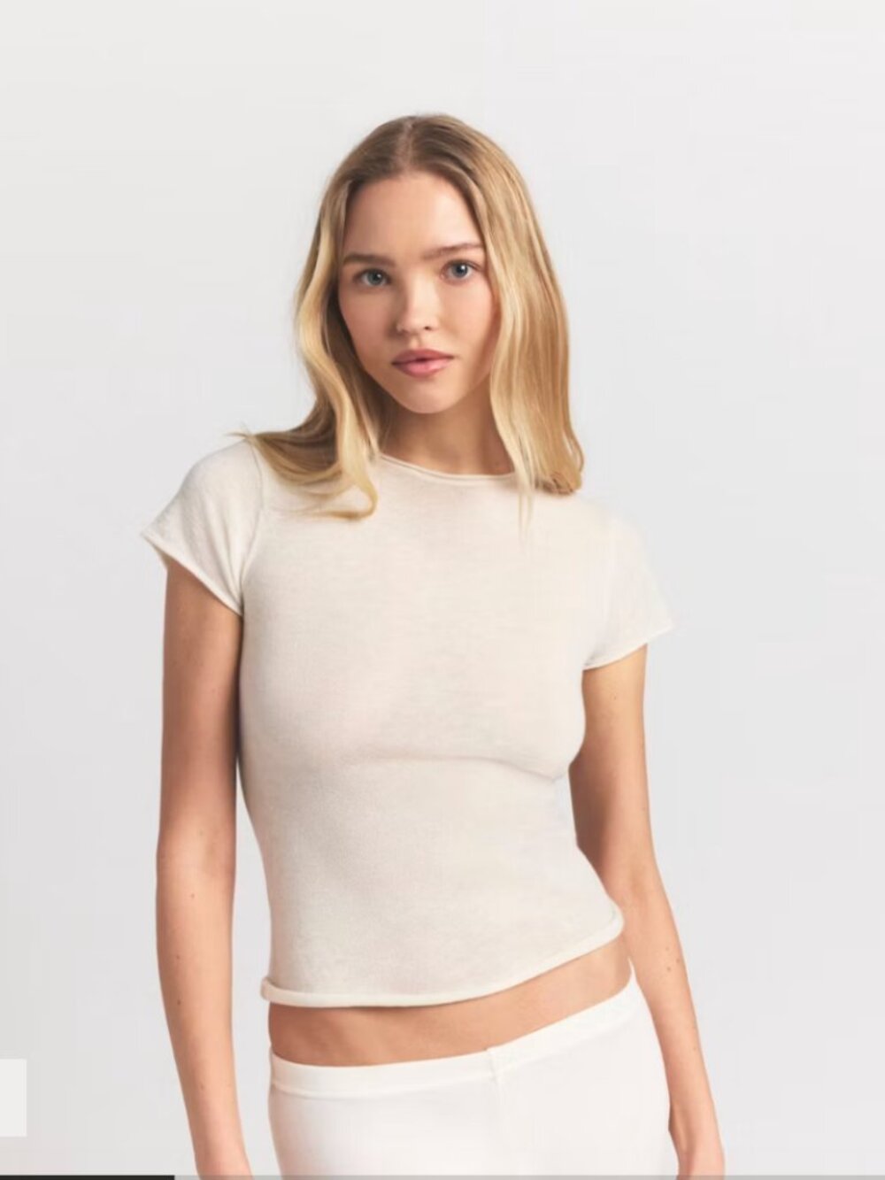 NEW SKIMS 4X Sheer Cashmere T-Shirt in Egret Cream Off-White NWT